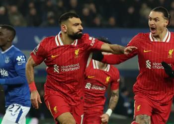 فيديو محمد صلاح يسجل هدف ليفربول الثاني أمام إيفرتون