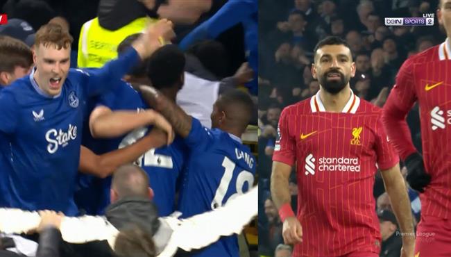 هدف تعادل ايفرتون القاتل مع ليفربول ورد فعل محمد صلاح