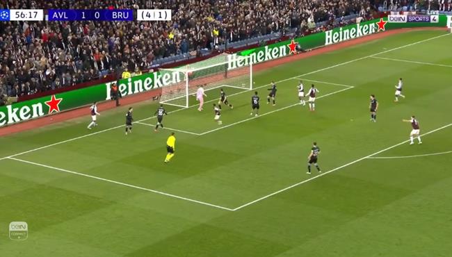 هدف استون فيلا الثاني في مرمي كلوب بروج بدوري ابطال اوروبا