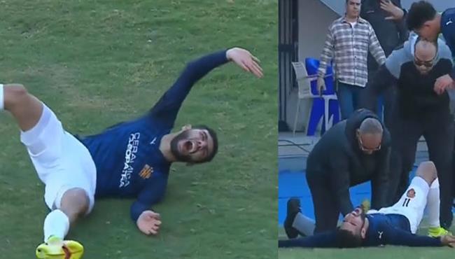 اصابة احمد القندوسي المروعة في مباراة سيراميكا كليوباترا وفاركو بالدوري المصري