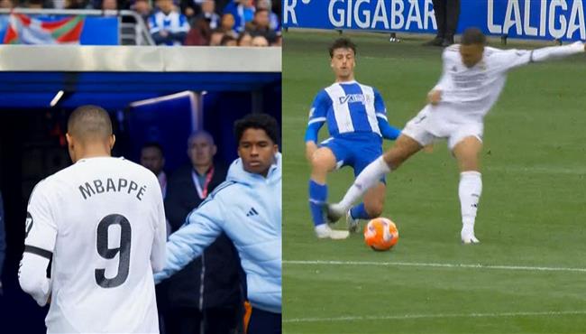 طرد مبابي في مباراة ريال مدريد وديبورتيفو الافيس