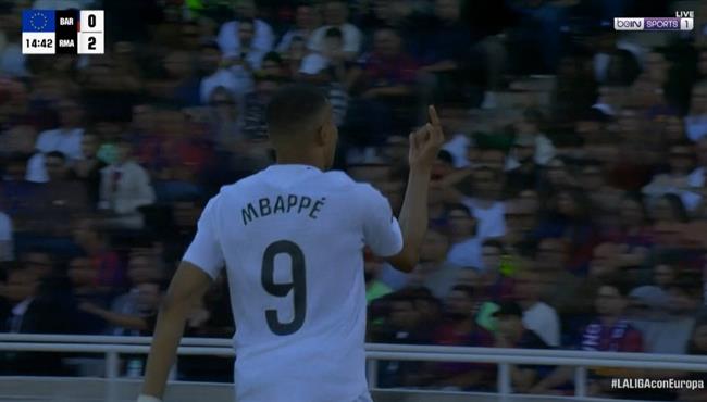 هدف مبابي الثاني في مرمي برشلونة بالدوري الاسباني