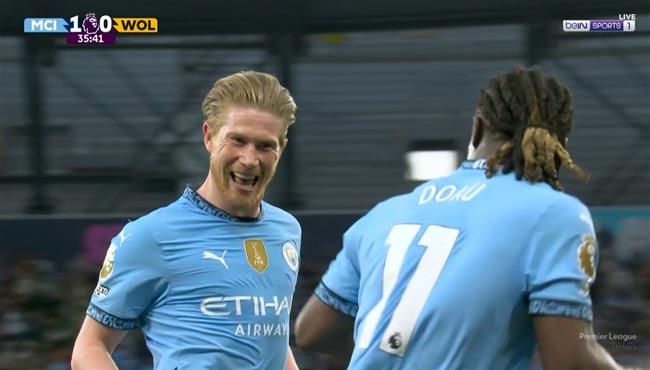 هدف دي بروين في مرمي ولفرهامبتون بالدوري الانجليزي