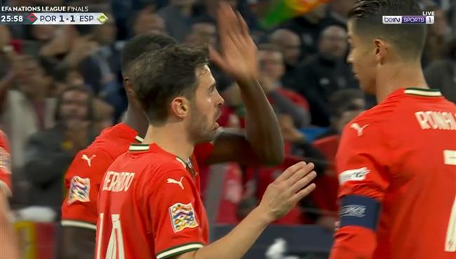 هدف تعادل البرتغال مع اسبانيا 1 1 نهائي دوري الامم الاوروبية