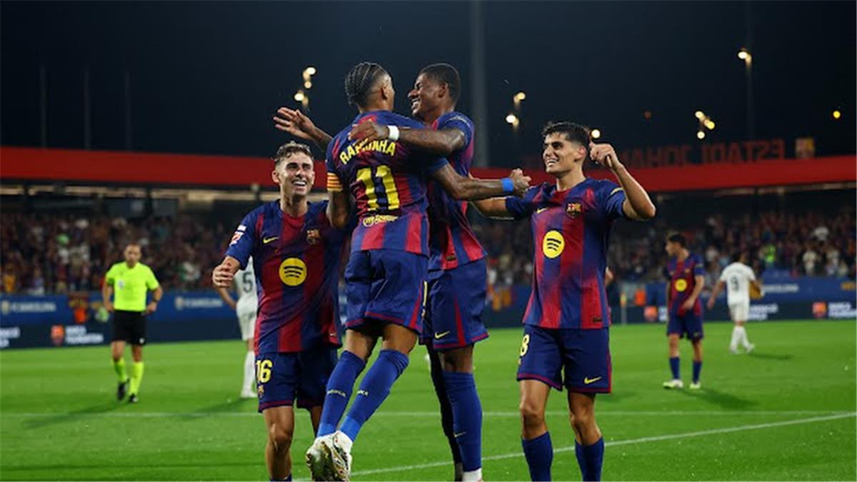 فيديو | في 3 دقائق.. رافينها وفيرمين لوبيز يسجلان هدفين لـ برشلونة أمام فالنسيا