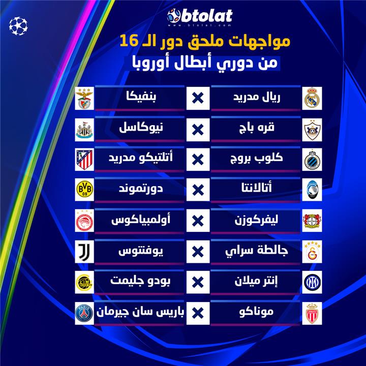 نتائج قرعة ملحق دور الـ16 من دوري أبطال أوروبا