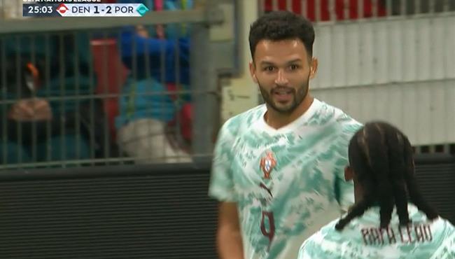 هدف البرتغال الثاني في مرمي الدنمارك بدوري الامم الاوروبية