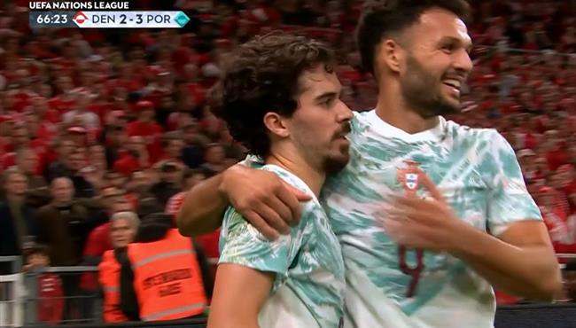 هدف البرتغال الثالث في مرمي الدنمارك بدوري الامم الاوروبية