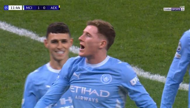 هدف مانشستر سيتي الاول في مرمي ايك اثينا بدوري ابطال اوروبا
