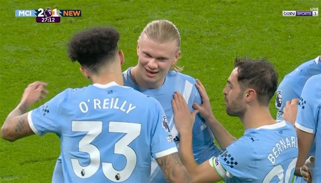 هدف مانشستر سيتي الثاني في مرمي نيوكاسل اسيست هالاند