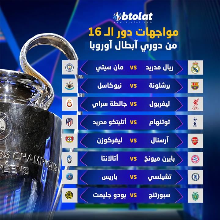 نتائج قرعة دور الـ16 من دوري أبطال أوروبا