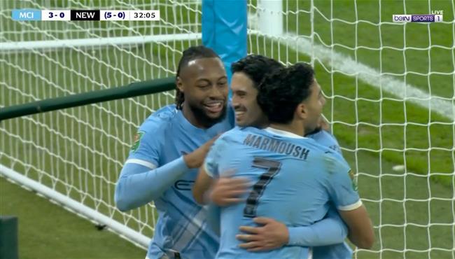 هدف مانشستر سيتي الثالث في مرمي نيوكاسل بكأس الرابطة الانجليزية