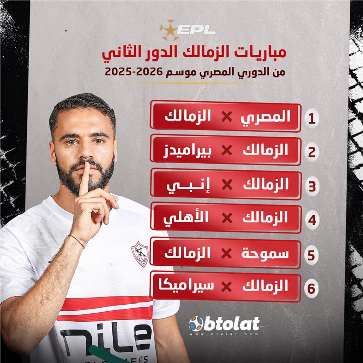 مباريات الزمالك في الدور الثاني من الدوري المصري
