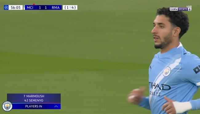 ملخص لمسات عمر مرموش في مباراة مانشستر سيتي وريال مدريد بدوري ابطال اوروبا