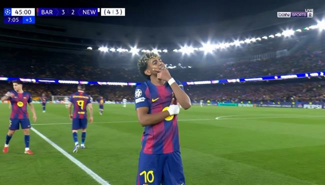 هدف لامين يامال في مرمي نيوكاسل بدوري ابطال اوروبا