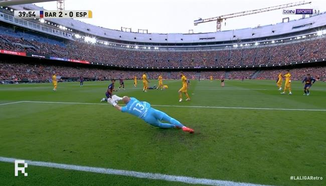 تصدي حارس اسبانيول الرائع يحرم برشلونة من تسجيل هدف محقق