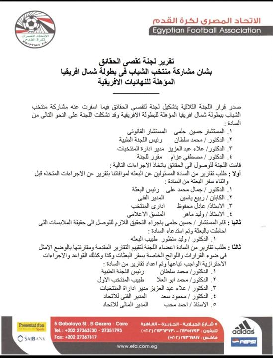 تقرير لجنة تقصي الحقائق في أزمة منتخب مصر للشباب 