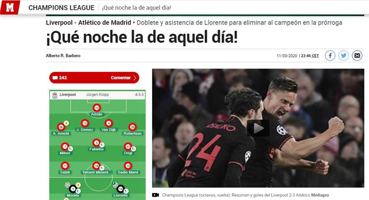 عنوان صحيفة ماركا بعد نتيجة مباراة أتلتيكو مدريد وليفربول 