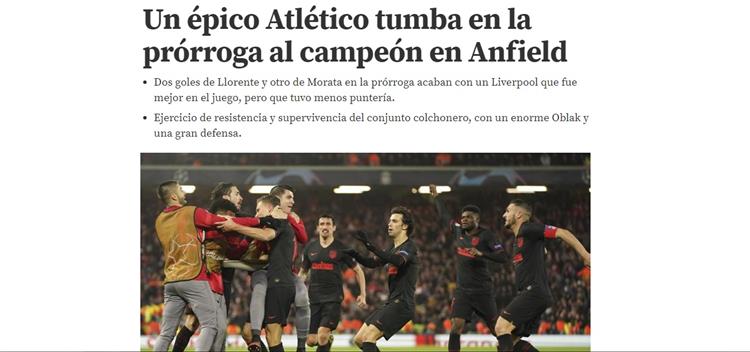 عنوان صحيفة موندو ديبورتيفو بعد نتيجة مباراة أتلتيكو مدريد وليفربول 