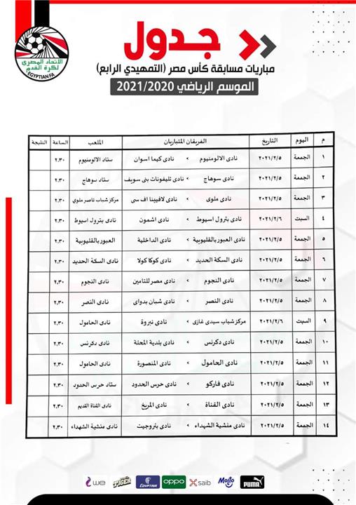 جدول التمهيدي الرابع لكأس مصر
