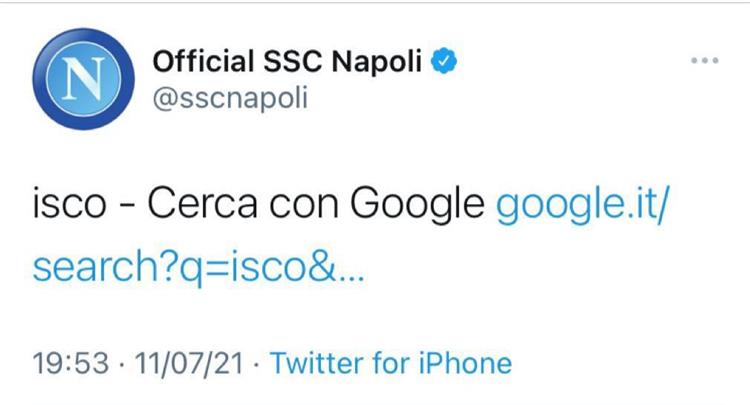 تغريدة نادي نابولي الإيطالي عبر تويتر
