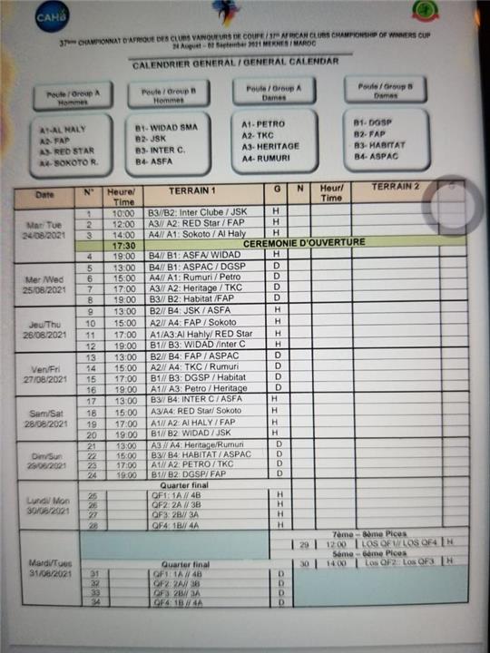 الجدول الزمني لمباريات كأس الكؤوس الأفريقية