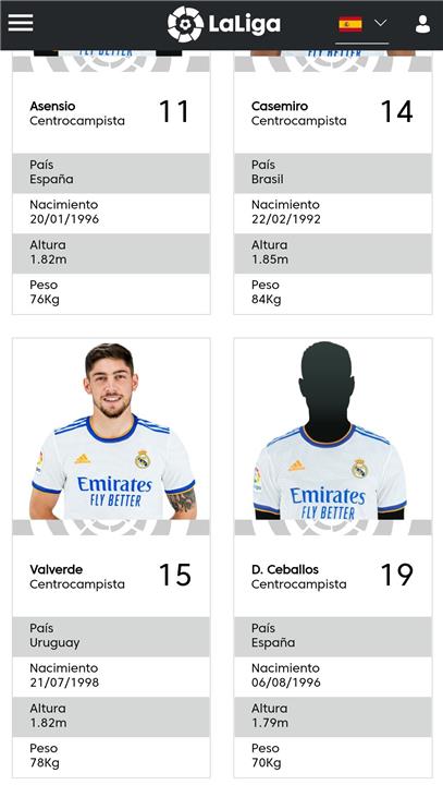 سيبايوس في قائمة ريال مدريد على موقع الليجا