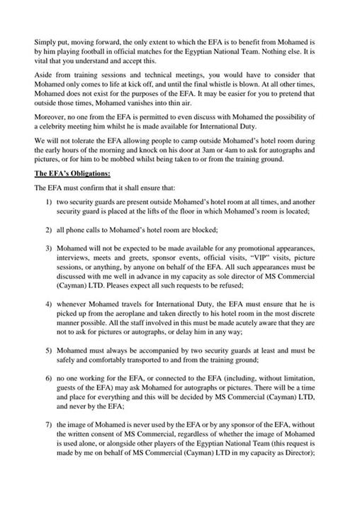 خطاب وكيل محمد صلاح لاتحاد الكرة المصري