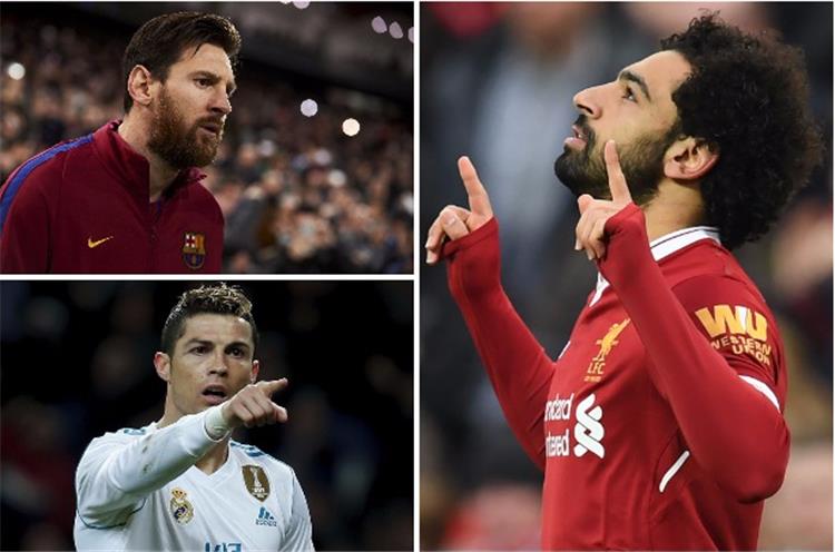 بالأرقام مقارنة بين محمد صلاح ورونالدو وميسي في عدد أهداف موسم 2017 2018 بطولات