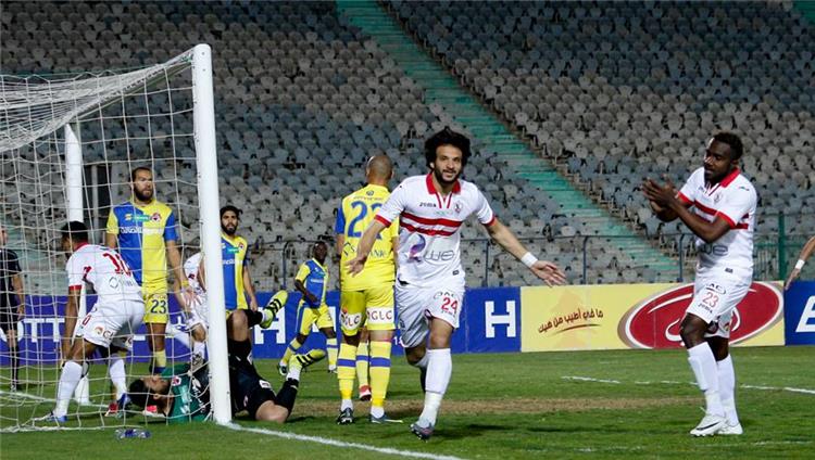 محمود علاء بعد الهدف في مباراة الزمالك والاسيوطي