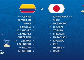 التشكيل الرسمي لمواجهة كولومبيا واليابان في كأس العالم