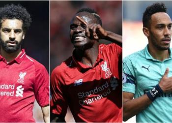 أوباميانج بعد حصوله على الحذاء الذهبي مع محمد صلاح وماني نحن نمثل أفريقيا