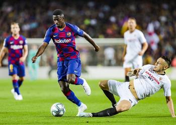 بالفيديو عثمان ديمبلي يسجل هدف برشلونة الثالث أمام إشبيلية