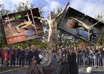 صور جماهير مالمو تواصل غضبها وتحطم تمثال إبراهيموفيتش