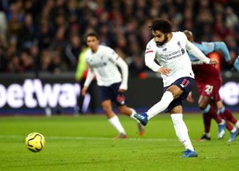 فيديو محمد صلاح يسجل الهدف الأول لـ ليفربول أمام وست هام من ركلة جزاء