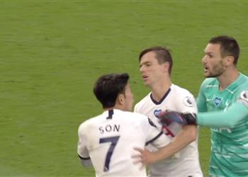 فيديو هوجو لوريس يتشاجر مع سون هيونج بين شوطي مباراة توتنهام وإيفرتون