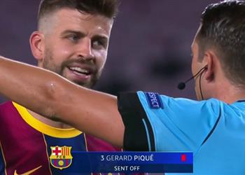 فيديو بيكيه يغيب عن مباراة برشلونة ويوفنتوس بعد طرده أمام فيرينكفاروس