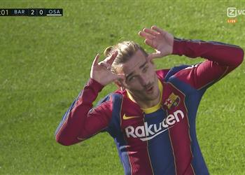 فيديو تسديدة صاروخية جريزمان يسجل هدف برشلونة الثاني أمام أوساسونا