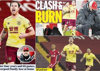 صحف إنجلترا عن هزيمة ليفربول أمام بيرنلي بارنز يحرق سلسلة اللا هزيمة