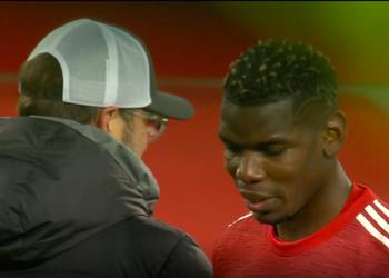 صور لقطة مثيرة بين كلوب وبوجبا بعد نهاية مباراة ليفربول ومانشستر يونايتد