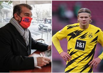 سبورت تكشف تفاصيل اجتماع لابورتا ووكيل هالاند في برشلونة