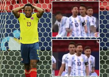 ميسي ومارتينيز يستفزان ياري مينا قبل ضربات الجزاء في مباراة الأرجنتين وكولومبيا