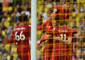 فيديو أسيست محمد صلاح جوتا يسجل هدف ليفربول الأول أمام نورويتش سيتي