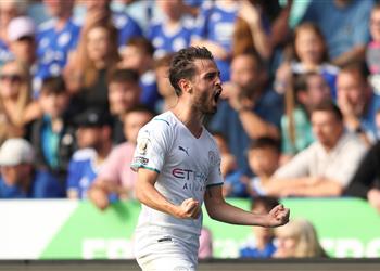 برناردو سيلفا بعد تسجيله هدف فوز مانشستر سيتي ليستر أحد أفضل فرق الدوري الإنجليزي