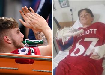 صورة رغم إصابته المروعة هارفي إليوت يهدي قميصه وحذاءه لطفل في المستشفى