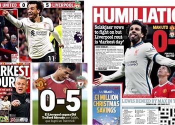 ص حف العالم تحتفي بـ هاتريك محمد صلاح مو يهين مانشستر يونايتد في أسود يوم بمسيرة سولشاير