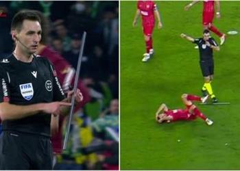 صور إلغاء مباراة إشبيلية وريال بيتيس بعد إصابة لاعب بـ مقذوف من الجماهير