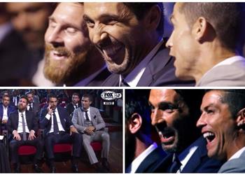 فيديو رد فعل ميسي تجاه مزحة رونالدو وبوفون