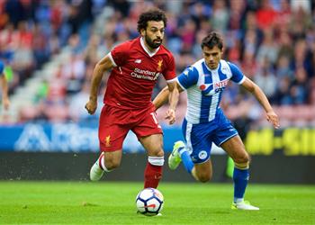 مباريات ودية بالفيديو محمد صلاح يسجل هدف التعادل لليفربول أمام ويجان في أول مشاركة