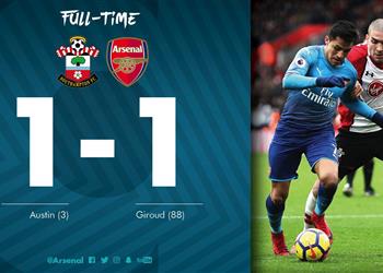 بالفيديو آرسنال يتعادل بشق الأنفس مع ساوثهامبتون في غياب محمد النني